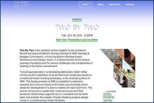 Two By Two - Columbia GSAPP, Preservation lecture series, New York